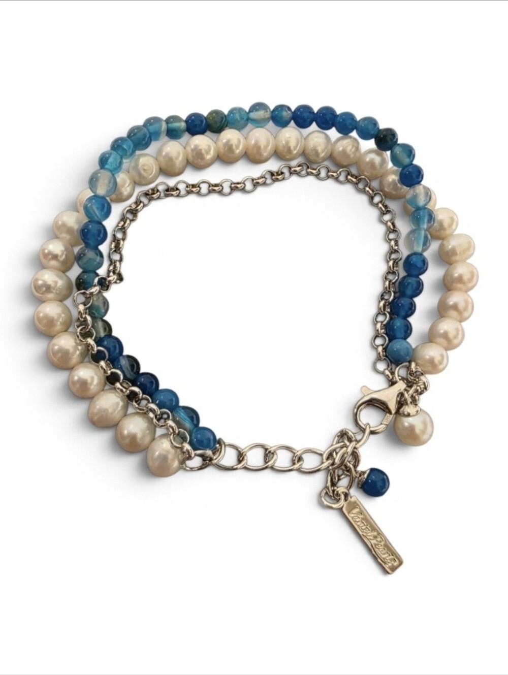 Vantel Pearls NWT Pearl Waves Blue and White Multi-Strand Pearl & Bead Bracelet